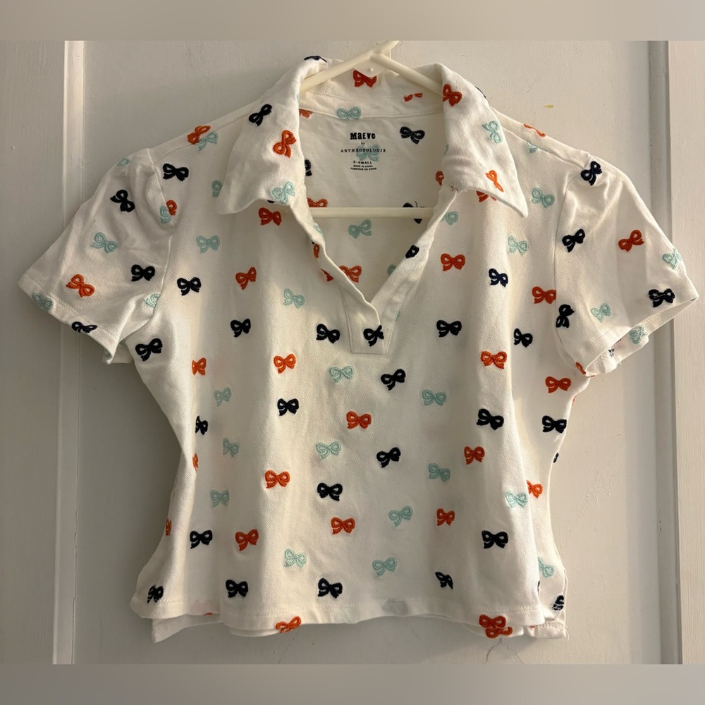 Maeve by Anthropologie Embroidered Polo Shirt Size XS
